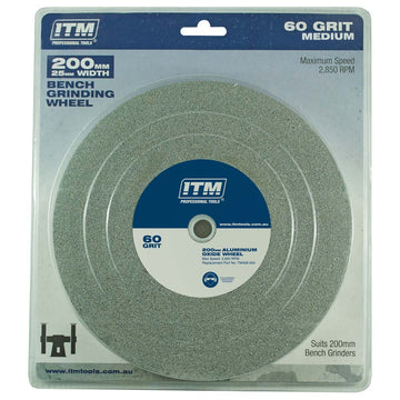 ITM 200 x 25 mm aluminium oxide grinding wheel, 60 grit medium, with multi-bore bush