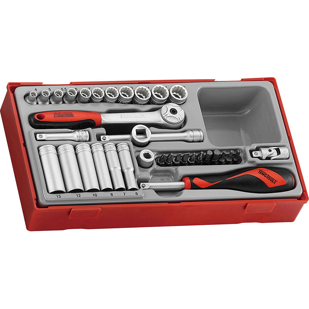 Teng 35pc 1/4in Dr. Skt & Acc Set 4-13mm (12-pt) - TC-Tray | ISL