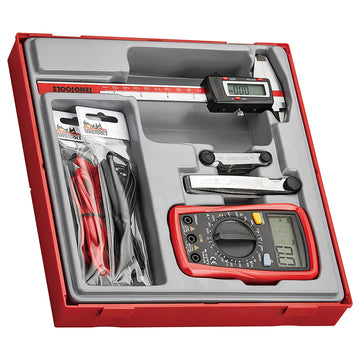 Teng 4pc measuring set in TC tray with digital caliper, multimeter and gauges