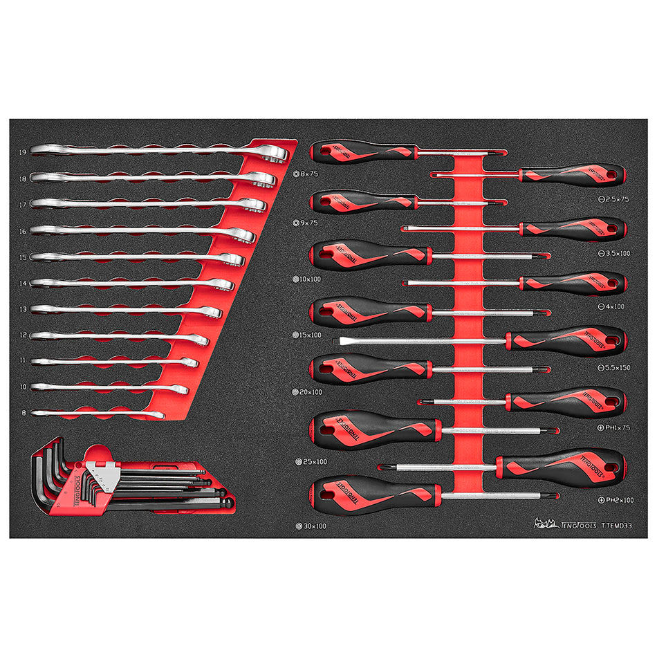 Teng 33pc Screwdriver-Spanner & Hex Key Set (EVA)