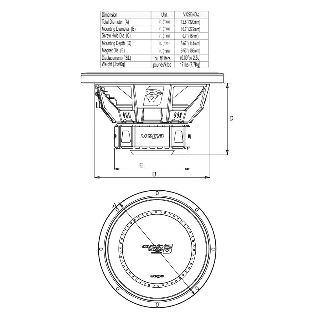 Cerwin Vega 12" Vega Series 8 Ohm Or 2 Ohm Load Dual 4 Ohm Subwoofer 450w Rms | Formula
