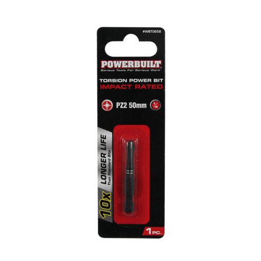 Clearance - Powerbuilt 1/4″ Torsion Impact Power Bit – Pozi #2 x 50mm Long | Alltrade