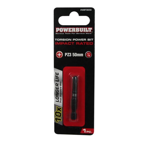 Clearance - Powerbuilt 1/4″ Torsion Impact Power Bit – Pozi #3 x 50mm Long | Alltrade