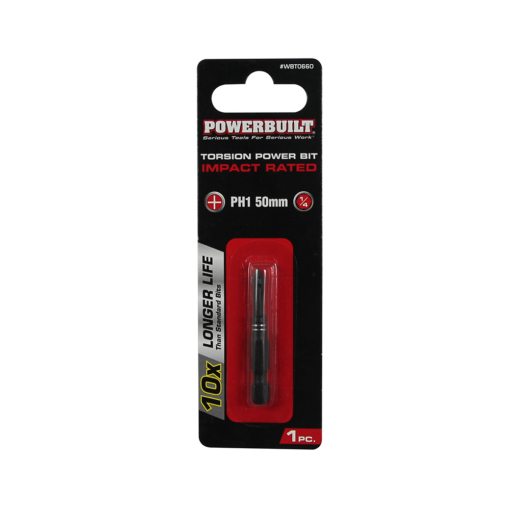 Clearance - Powerbuilt 1/4″ Torsion Impact Power Bit – Phillips #1 x 50mm Long | Alltrade