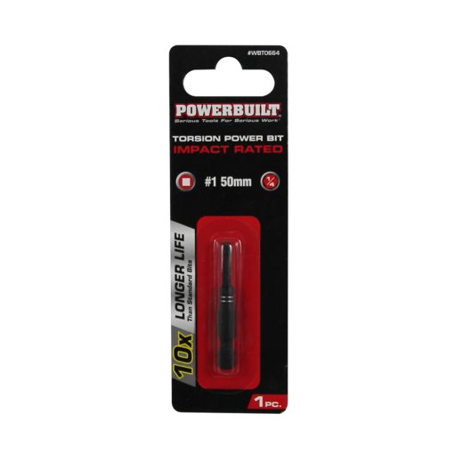 Clearance - Powerbuilt 1/4″ Torsion Impact Power Bit – Robertson #1 x 50mm Long | Alltrade