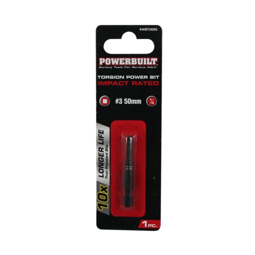 Clearance - Powerbuilt 1/4″ Torsion Impact Power Bit – Robertson #3 x 50mm Long | Alltrade