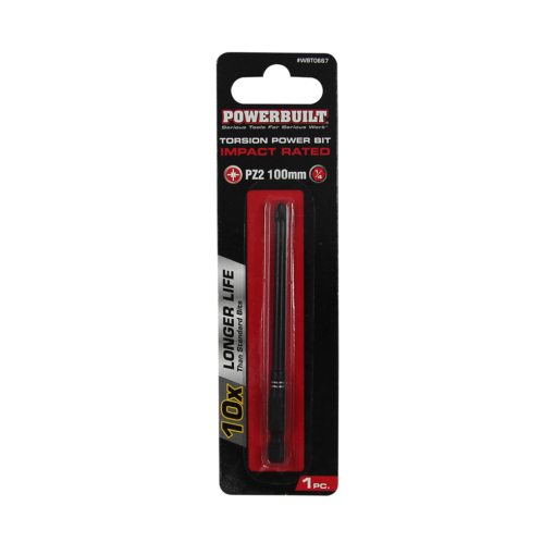 Clearance - Powerbuilt 1/4″ Torsion Impact Power Bit – Pozi #2 x 100mm Long | Alltrade