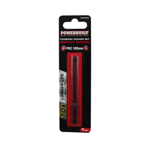 Clearance - Powerbuilt 1/4″ Torsion Impact Power Bit – Phillips #2 x 100mm Long | Alltrade