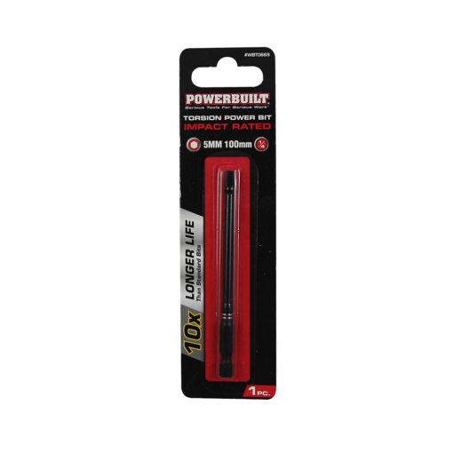 Clearance - Powerbuilt 1/4″ Torsion Impact Power Bit – Hex 5mm x 100mm Long | Alltrade
