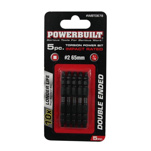 Powerbuilt 1/4″ Torsion Impact Power Bit – 5Pc Robertson #2 x 65mm Long Double Ended