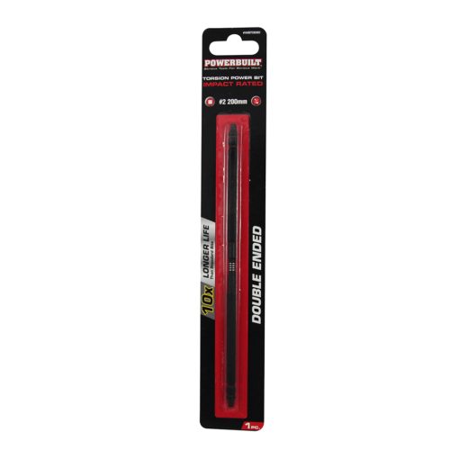 Clearance - Powerbuilt 1/4″ Torsion Impact Power Bit – Robertson #2 x 200mm Long Double Ended | Alltrade