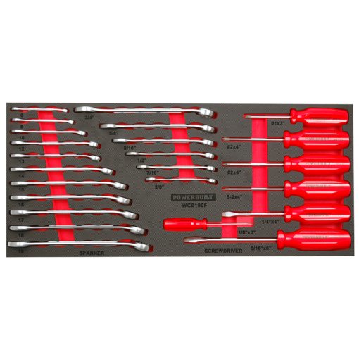 Powerbuilt 25pc Ring and Open End Spanners and Screwdriver Tray