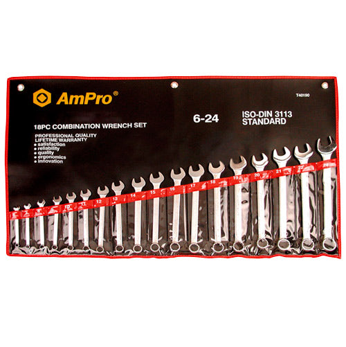 AmPro T40190 18pc Combination Wrench Set 6-24mm