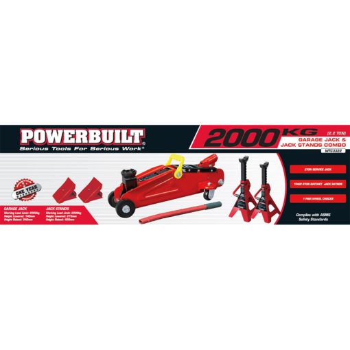 Powerbuilt 2.2 Ton / 2000kg Jack –  Axle Stand & Wheel Chock Combo