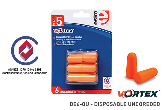 Vortex Earplugs Orange Uncorded 6 Pack