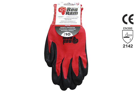 Red Ram Sandy Latex Dip Glove Header Carded