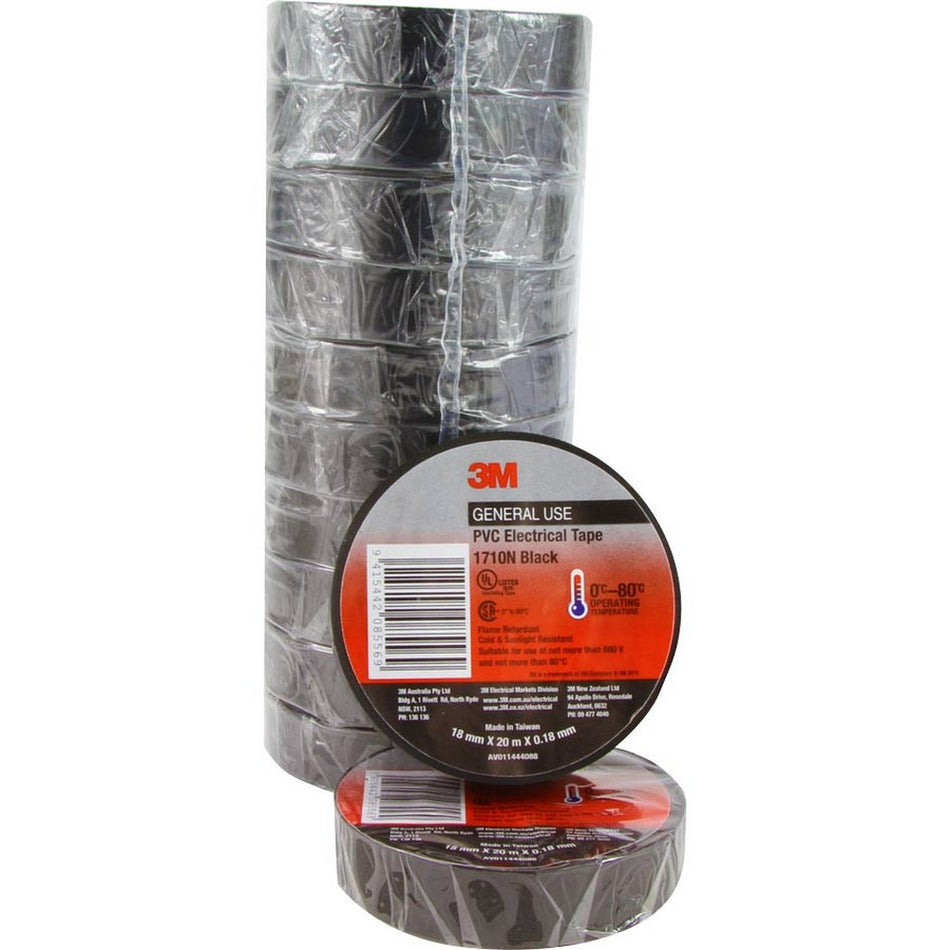 Tape Pvc Electrical 3m Tape 18mm - 20mtr (10 Pack)