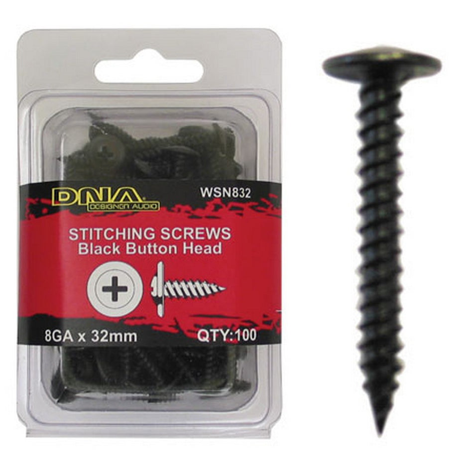 Screw Button Head Self Tapping Black 8g 32mm (100 Pack)